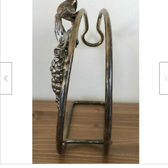 Wine Bottle Holder with Silver-Tone Heavy Relief Grape Bunch & Vine Leaf Design - Picture 6 of 6